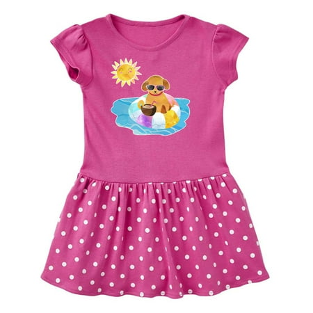 Inktastic Summer Puppy in Float with Drink Gift Toddler Girl Dress