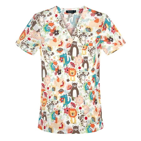 Women Scrubs Tops Short Sleeve V Neck Cartoon Printed Top Nursed Working T Shirts Blouse With Pockets Nurse Workwear
Women Scrubs Tops Short Sleeve V Neck Cartoon Printed Top Nursed Working T Shirts Blouse With Pockets Nurse Workwear