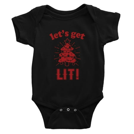 Get Lit Christmas Tree Cool BLACK Baby Bodysuit Holiday Gift