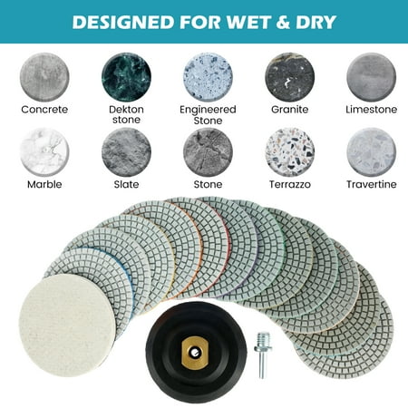 Protoiya 15Pcs Diamond Polishing Pads 4 inch 100mm Wet/Dry Polishing Pads for Granite Stone Concrete Marble Polishing
Protoiya 15Pcs Diamond Polishing Pads 4 inch 100mm Wet/Dry Polishing Pads for Granite Stone Concrete Marble Polishing