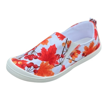 Casual Shoes for Women Ladies Lazy Slip On Casual Shoes Maple Leaf Pumpkin Pattern Low Top Shoes Soft Sole Massage Flat Sneakers Fashion Casual Women Casual Shoes Cotton Red 42
