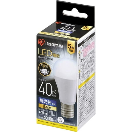 Iris Ohyama LED bulb base diameter 17mm Wide light distribution 40W type equivalent Daylight color Sealed equipment compatible LDA4D-G-E17-4T6
Iris Ohyama LED bulb base diameter 17mm Wide light distribution 40W type equivalent Daylight color Sealed equipment compatible LDA4D-G-E17-4T6