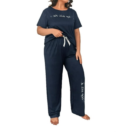 Casual Round Neck Pant Sets Short Sleeve Navy Blue Plus Size Pajama Sets (Women s Plus)
Casual Round Neck Pant Sets Short Sleeve Navy Blue Plus Size Pajama Sets (Women s Plus)