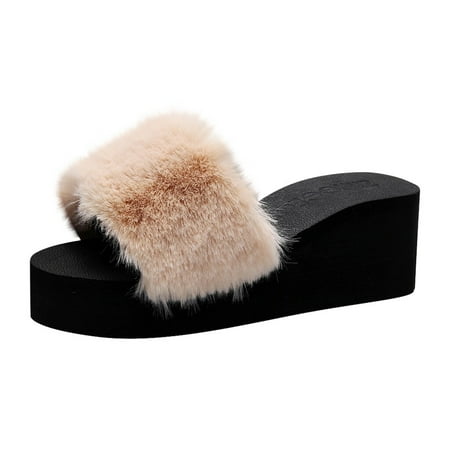 Fashion Indoor Outdoor Women Slip-On Open Toe Wedges Warm Winter Slipper Shoes