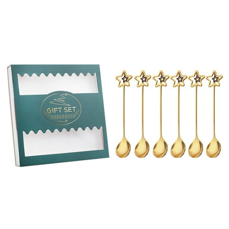 6pcs Boxed Stainless Steel Spoon Fashionable Coffee Spoons Ice Cream Scoop