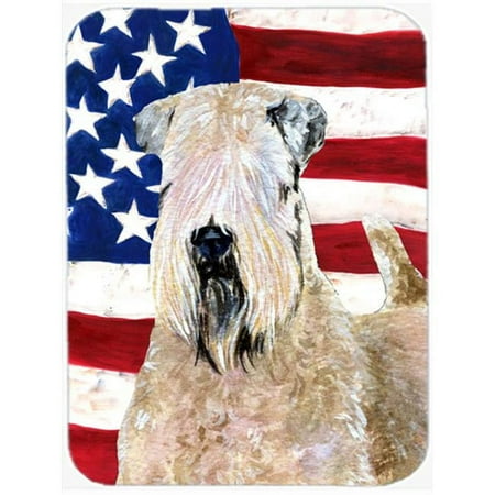 USA American Flag With Wheaten Terrier Soft Coated Glass Cutting Board - Large