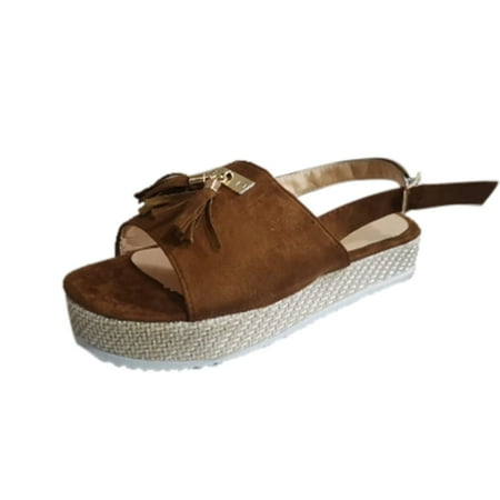 Tangnade Ladies daily all-match casual shoes Summer Metal Buckle Tassel Sandals Thick Soled Hemp Rope Roman Sandals Brown 39
Tangnade Ladies daily all-match casual shoes Summer Metal Buckle Tassel Sandals Thick Soled Hemp Rope Roman Sandals Brown 39
