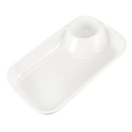 Uxcell 4 inch Kitchen Rectangle 2 Slots Food Soy Mini Dish Plate White