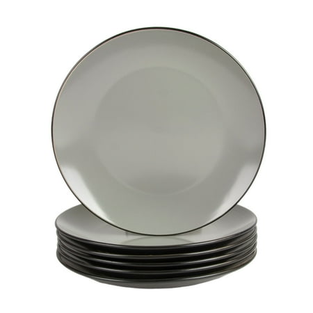10 Strawberry Street Two Tone Coupe 10.5” Dinner Plate Set Of 6 Black/Gray