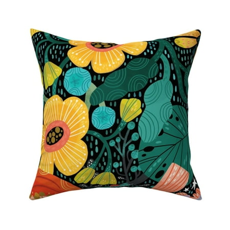 Peacock Floral Mod Exotic Throw Pillow Cover w Optional Insert by Roostery