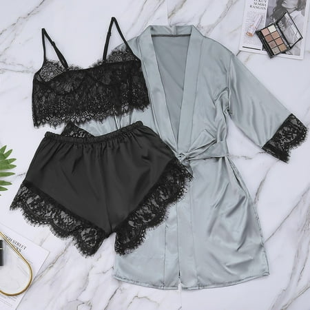 Womens Underwear Satin Silk Pajamas Robe Lace Lingerie Women Underwear Sleepwear Pants With Belt Underwear For Women Gray Xl
Womens Underwear Satin Silk Pajamas Robe Lace Lingerie Women Underwear Sleepwear Pants With Belt Underwear For Women Gray Xl