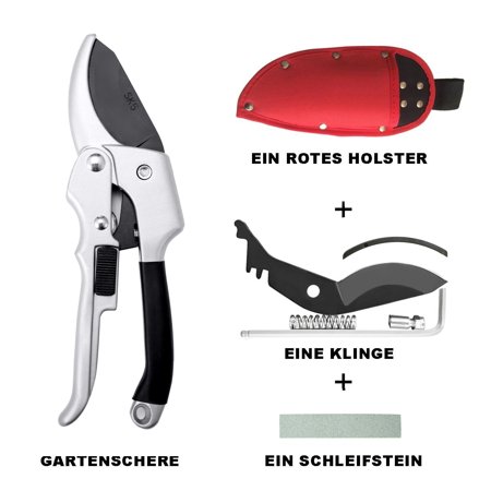 Silver Black Secateurs Pruner Cutting Blade A Range of grinding stone A Red Holster