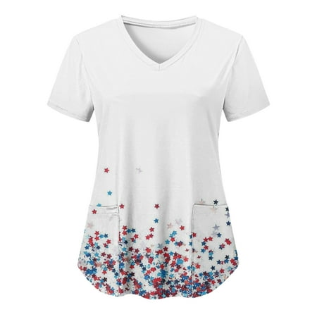 Women Scrub Tops Casual V-Neck Short Sleeve Holiday Classic Working Uniform Nurses Clothing Top Independence Day Printed Pocket Workwear T Shirt Leisure Dailywear
Women Scrub Tops Casual V-Neck Short Sleeve Holiday Classic Working Uniform Nurses Clothing Top Independence Day Printed Pocket Workwear T Shirt Leisure Dailywear