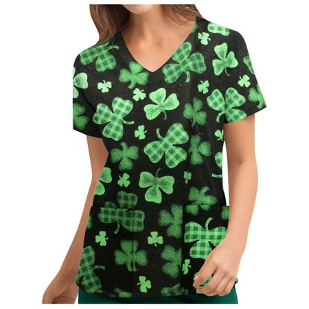 Scrubs Tops for Women St Patricks Day Gifts Clover Print V Neck Short Sleeve Nursing Work Shirt Casual Pockets Blouse
Scrubs Tops for Women St Patricks Day Gifts Clover Print V Neck Short Sleeve Nursing Work Shirt Casual Pockets Blouse