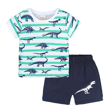 2Pcs Toddler Kids Baby Boys Girls Pajamas Cartoon Print Tops Shorts Outfits Set CHMORA