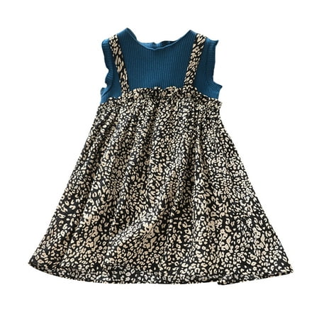 

JDEFEG 4T Boys Dress Kids Party 2-7Y Ruffle Two Sleeveless Dresses Clothes Girls Pieces Baby Knitted Sling Leopard Casual Toddler Patchwork Summer Girls Dresses Ruched Lace Dress Girls Dark Blue 7