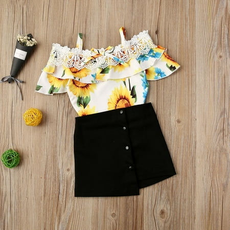 Baby Girl Summer Clothing 2-Piece Short Sleeve Off Shoulder Flower Print Top + Black Short Skirt (80/90/10/110/120)
Baby Girl Summer Clothing 2-Piece Short Sleeve Off Shoulder Flower Print Top + Black Short Skirt (80/90/10/110/120)