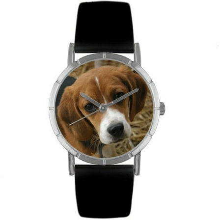 Whimsical Watches Unisex Beagle Photo Watch with Black Leather