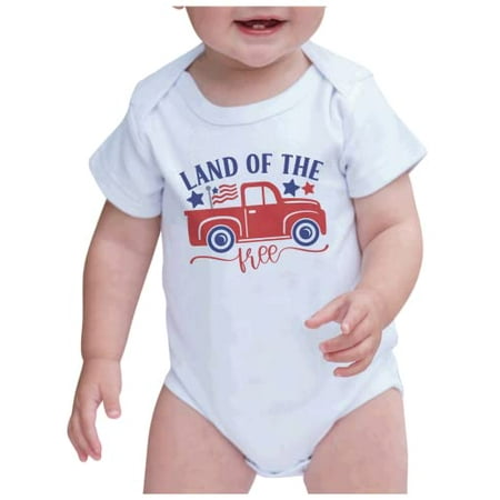 7 ate 9 Apparel Kids Patriotic 4th of July Outfit - Land of The Free Truck White Onepiece 0-3 Months