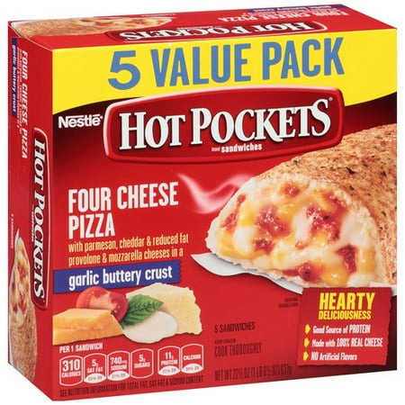 Hot Pockets Frozen Sandwiches Four Cheese Pizza 5 Pack Hot Pockets 043695316582 Food Frozen Foods Frozen Sandwiches Gluten Free Finder Vervet Food Scanner Veteterian Vegan Preservative Dairy Meat Seafood Egg