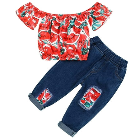 EHTMSAK Toddler Baby Children Girl 2PCS Summer Floral T Shirts and Jean Pants Set off Shoulder Clothing Set Short Sleeve Outfits Red 1Y-4Y 120
EHTMSAK Toddler Baby Children Girl 2PCS Summer Floral T Shirts and Jean Pants Set off Shoulder Clothing Set Short Sleeve Outfits Red 1Y-4Y 120