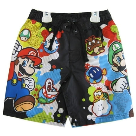 Little Boys Black Sky Blue Character Swim Wear Shorts 7
