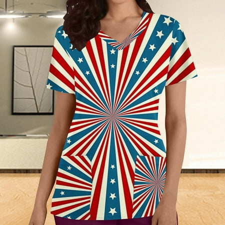 Gaecuw 4th of July Scrub Tops Independence Day Womens Tops Dressy Casual Fashion Casual Solid Round Neck Short Sleeve with Pocketss Loose T Shirt Pullover Tops Independence Day Shirts Patriotic Graphi
Gaecuw 4th of July Scrub Tops Independence Day Womens Tops Dressy Casual Fashion Casual Solid Round Neck Short Sleeve with Pocketss Loose T Shirt Pullover Tops Independence Day Shirts Patriotic Graphi