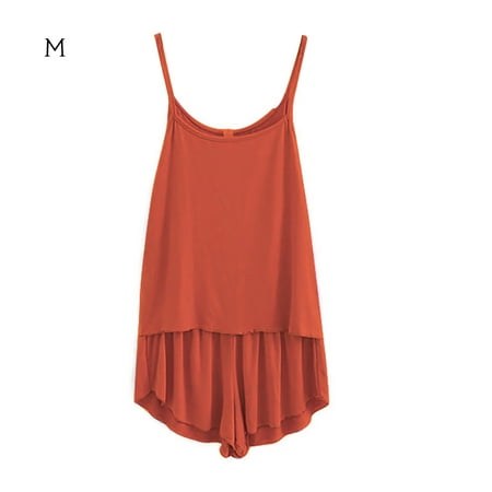 2Pcs Women Pajamas Set Vest Shorts Sleepwear Loungewear Brick Red M