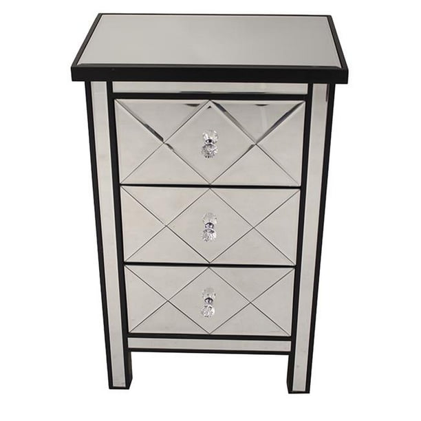 Heather Ann Creations W192087-BLK Emmy 3-Drawer Mirrored Accent Cabinet - Black