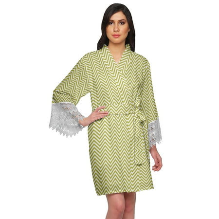 Moomaya Printed Short Robes For Women Cotton Robes For Women With Lace Trim