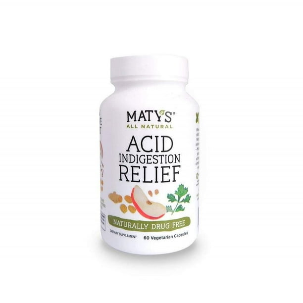Matys All Natural Acid Indigestion Relief Eases Heartburn & Reflux, 60 Capsules