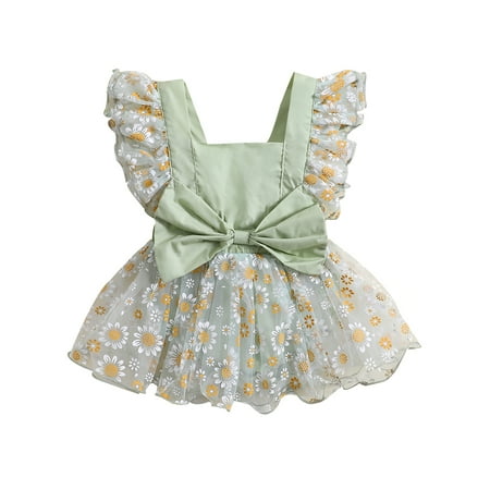 Biekopu Baby Girls Romper Fly Sleeve Square Neck Flower Print Bowknot Tulle Patchwork Dress 0-24 Months
Biekopu Baby Girls Romper Fly Sleeve Square Neck Flower Print Bowknot Tulle Patchwork Dress 0-24 Months