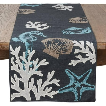 Saro Lifestyle 819.NB16108B 108 in. Sea Design Table Runner Navy Blue