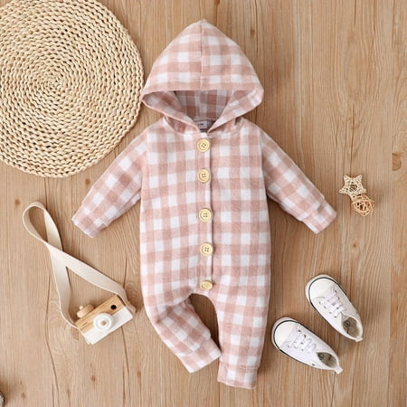 Yidarton 12-18m Infant and toddler autumn models hooded plaid print long sleeve big button vertical row of buttons jumpsuit long crawling clothes Pink
Yidarton 12-18m Infant and toddler autumn models hooded plaid print long sleeve big button vertical row of buttons jumpsuit long crawling clothes Pink