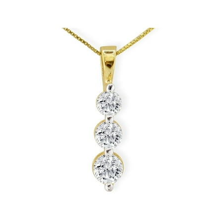 3/4ct 3 Diamond Drop Necklace In 14 Karat Yellow Gold