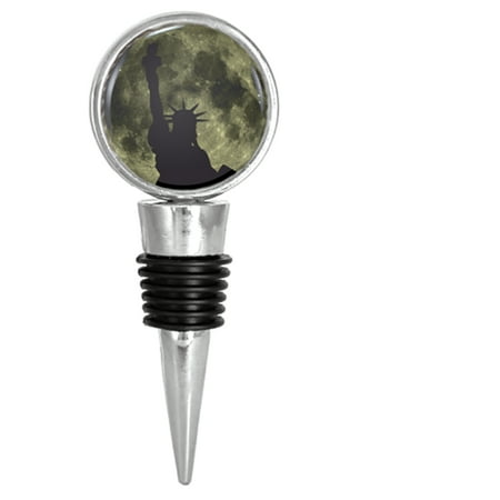New York Statue Of Liberty Against Full Moon Wine Stopper