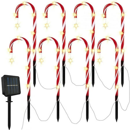 Julam Christmas Candy Cane Lights Pathway Solar LED Lights Set of 8