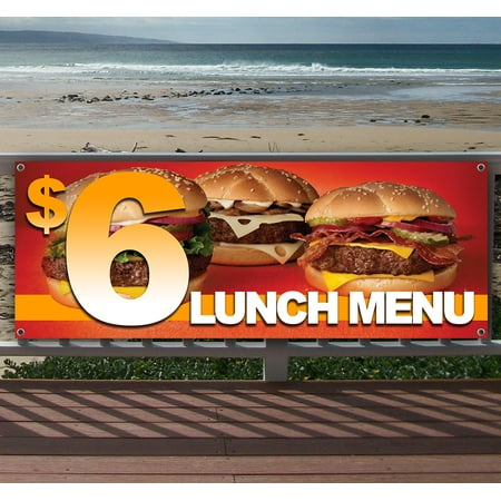 $6 Lunch 13 oz heavy duty vinyl banner sign with metal grommets, new, store, advertising, flag, (many sizes available)