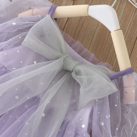 PEASKJP Girls Formal Dresses Children Girls Summer Short-Sleeved Boho Ruffled Flowy A-Line Pageant Dress Sundress Halter Dress for Girls Purple 2-3 Years