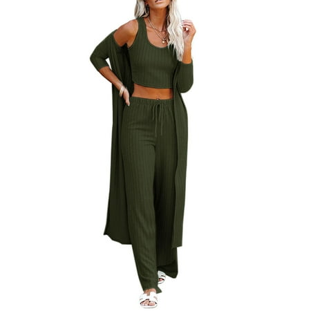 Womens Pajamas Set Spring 3 Piece Loungewear Set Crop Vest Top Loose Pants and Cardigan Knitwear Jumpsuit
Womens Pajamas Set Spring 3 Piece Loungewear Set Crop Vest Top Loose Pants and Cardigan Knitwear Jumpsuit