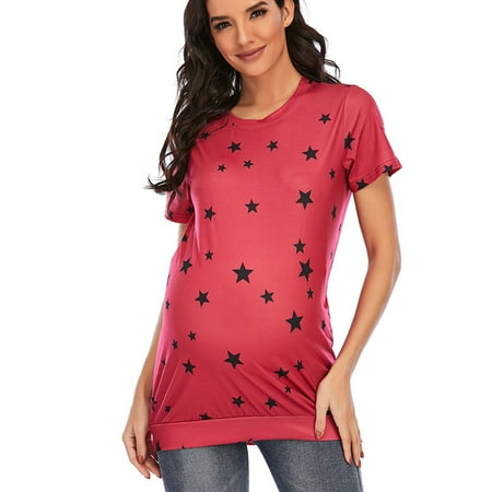 asdoklhq Maternity Clothes for Women Clearance Women Short-sleeve PrintingTop Maternity T-shirt Plus Size Maternity Wear