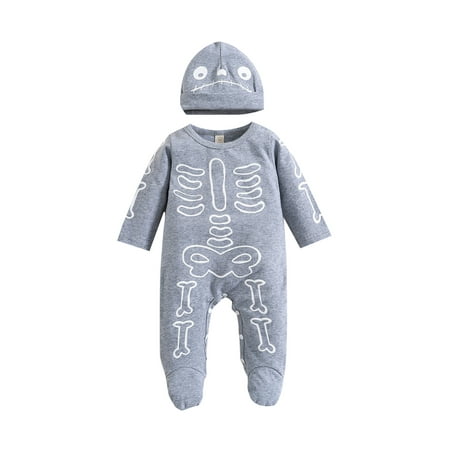 Baby Girls Boys Halloween Footies Romper Infant Skeleton Print Jumpsuits Long Sleeve Bodysuit with Hat Outfits
Baby Girls Boys Halloween Footies Romper Infant Skeleton Print Jumpsuits Long Sleeve Bodysuit with Hat Outfits