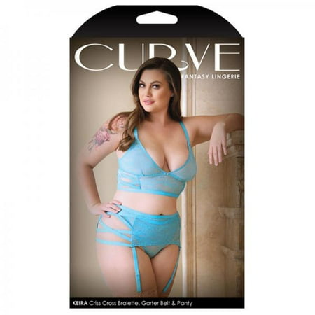 Fantasy Lingerie Curve Kiera Criss Cross Bralette Garter Belt & Panty 3XL/4XL