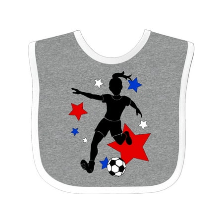 Inktastic Girl Playing Soccer- Red White Blue Stars Gift Baby Girl Bib