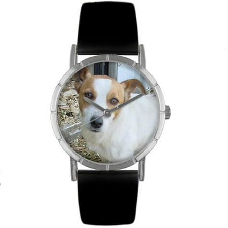 Whimsical Watches Kids R0130048 Classic Jack Russel Black Leather And Silvertone Photo Watch