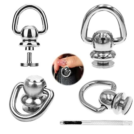 4Pcs Brass Ball Studs Rivets D Ring for Leather Crossbody Purse Craft Silver
