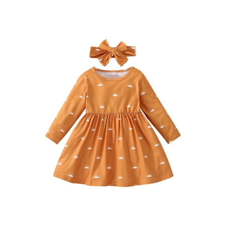 Frobukio 2Pcs Toddler Baby Girls Casual Dress Round Neck Half Sun Printed Long Sleeve Dress with Headband Orange 2-3 Years
Frobukio 2Pcs Toddler Baby Girls Casual Dress Round Neck Half Sun Printed Long Sleeve Dress with Headband Orange 2-3 Years