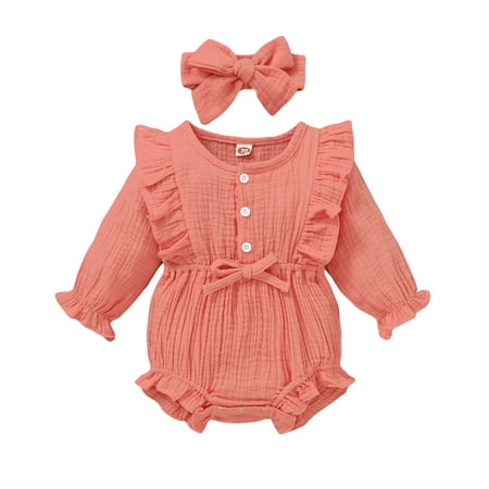 OLLUISNEO Infant Baby Girls Romper Winter Romper Solid Color Round Neck Long Sleeve Jumpsuit With Headband 12-18 Months Pink
OLLUISNEO Infant Baby Girls Romper Winter Romper Solid Color Round Neck Long Sleeve Jumpsuit With Headband 12-18 Months Pink