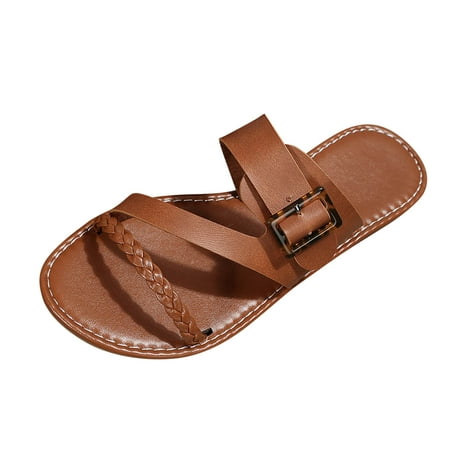 QYZEU Sandals Women Dressy Fashion Print Leather Belt Buckle Decorative Flat Bottom Slide Sandals Outdoor Causal Breathable Lightweight Sandals Brown 38
QYZEU Sandals Women Dressy Fashion Print Leather Belt Buckle Decorative Flat Bottom Slide Sandals Outdoor Causal Breathable Lightweight Sandals Brown 38