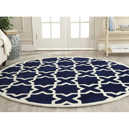 Safavieh Chatham Collection CHT732C Handmade Dark Blue and Ivory Premium Wool Round Area Rug (7' Diameter)